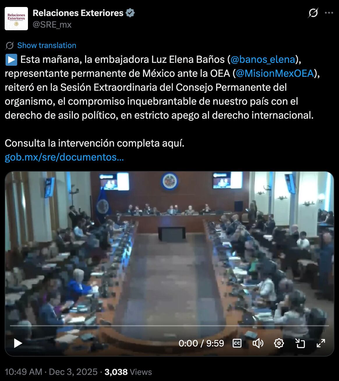 Participación de México ante la OEA sobre el asilo político.