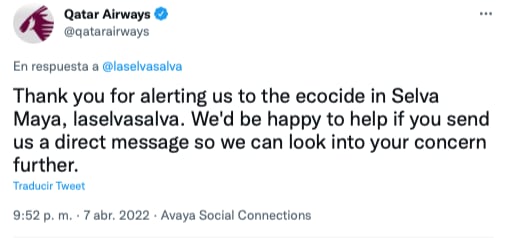 Tuits de respuesta de la cuenta de Qatar Airways/Twitter