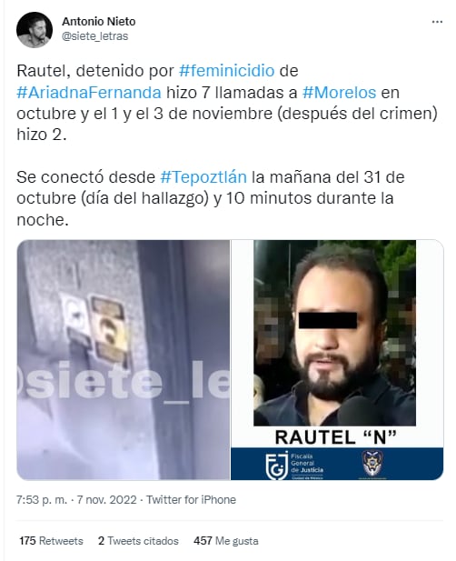Rautel Astudillo, empresario acusado de la muerte de Ariadna Fernanda, hizo 9 llamadas a Morelos tras su feminicidio