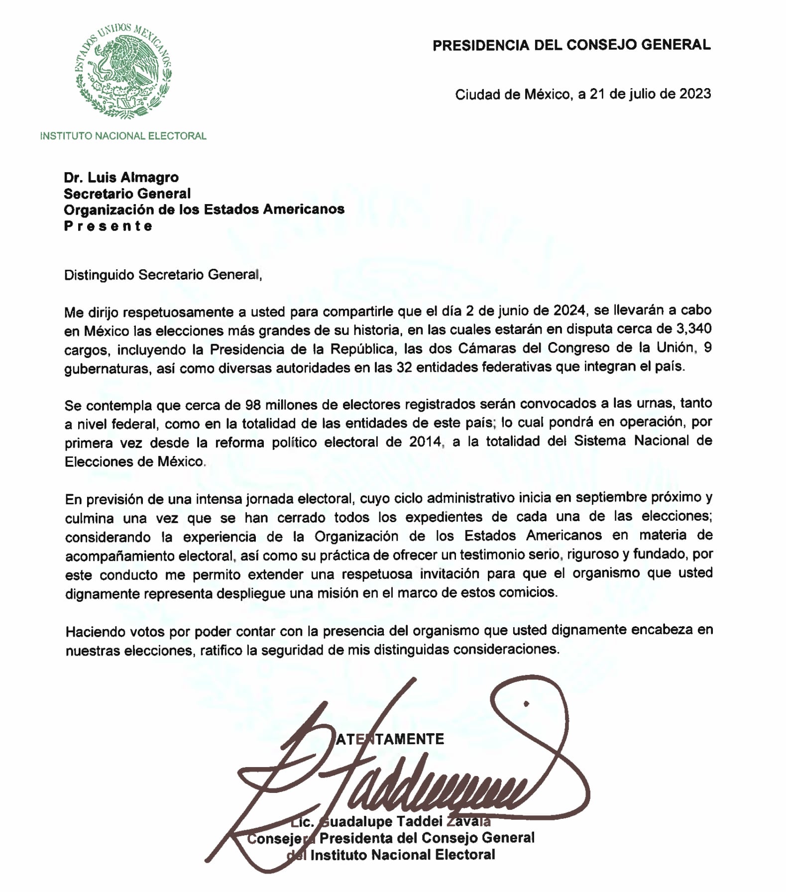 OEA sí fue invitado por el INE para las elecciones 2024