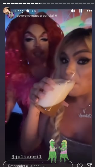 Wendy Guevara y Julián Gil como drag queen.