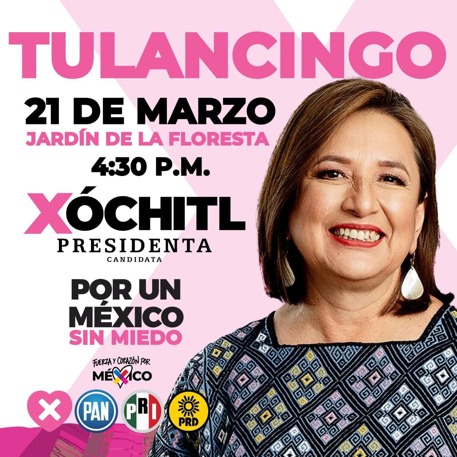 Agenda hoy 21 de marzo de Xóchitl Gálvez en Tulancingo, Hidalgo