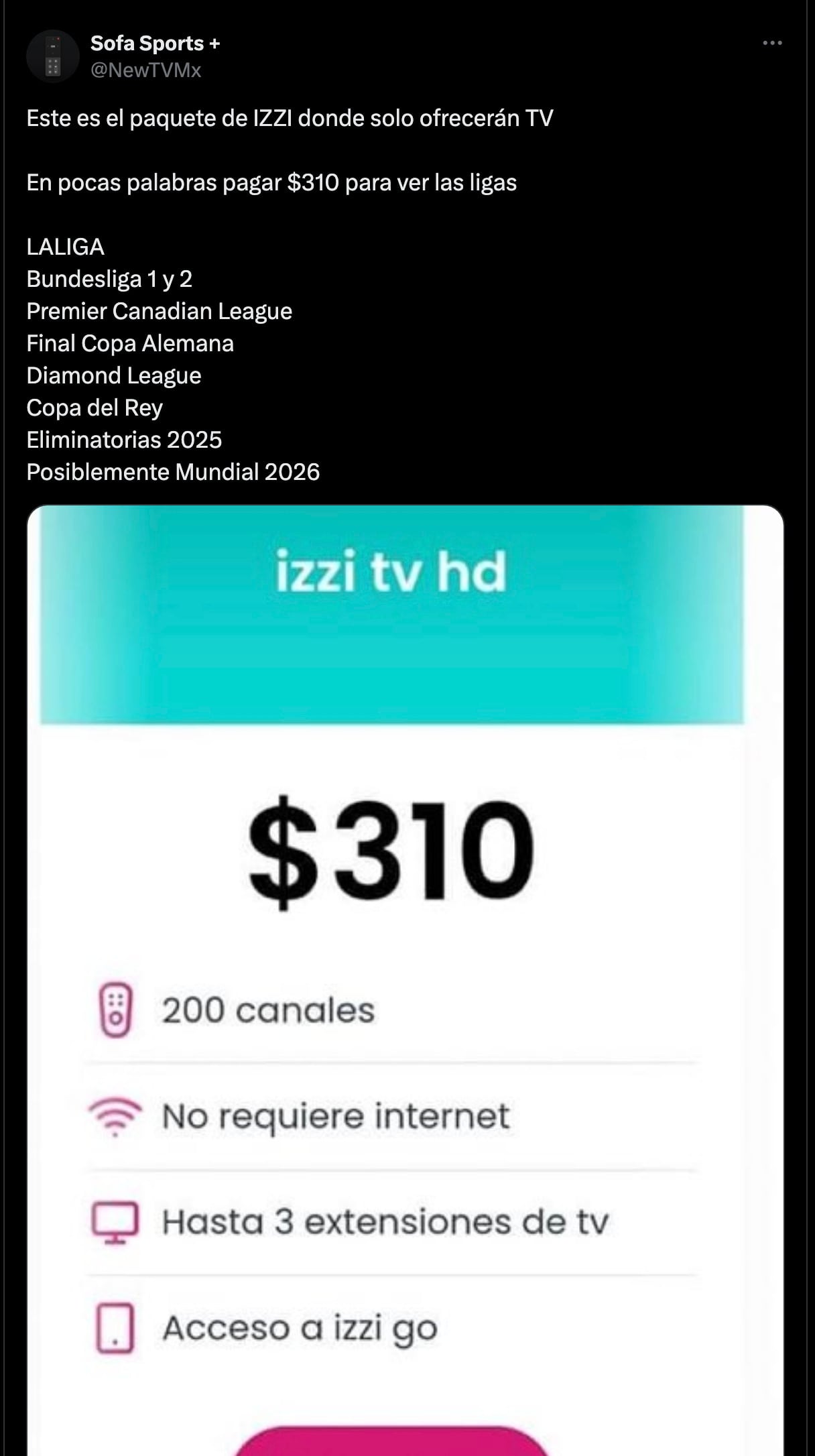 Precio de sistema de televisión de Izzi.