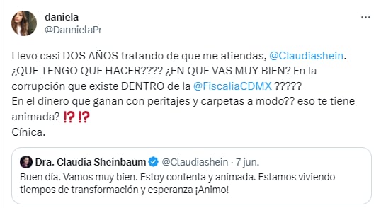 Daniela Parra estalla contra Claudia Sheinbaum y la corrupción en su gobierno.