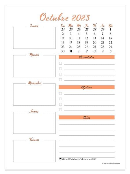 Calendario de octubre 2023