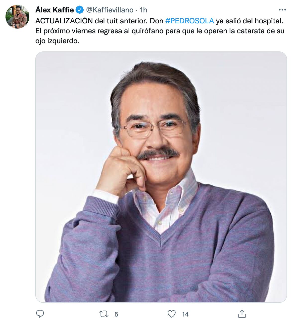 Alex Kaffie revela que Pedro Sola ya salió del hospital