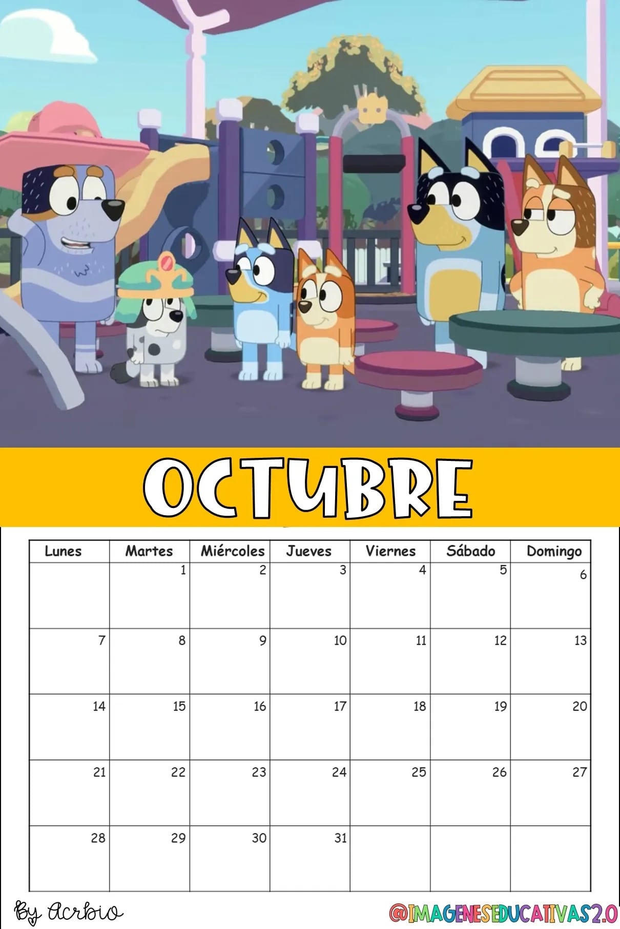 Calendario de Bluey 2024: Plantilla para editar e imprimir