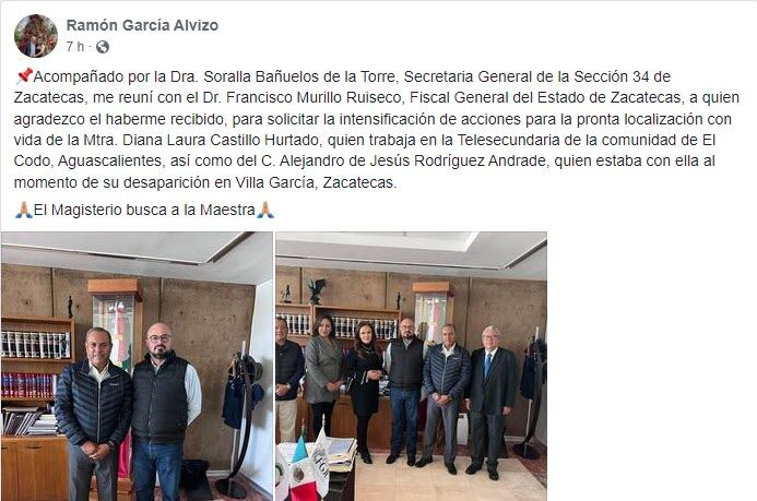 La SNTE también pide buscar a la maestra Diana Laura Castillo Hurtado