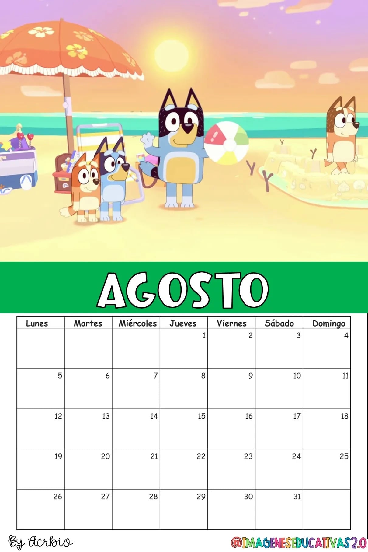Calendario de Bluey 2024: Plantilla para editar e imprimir