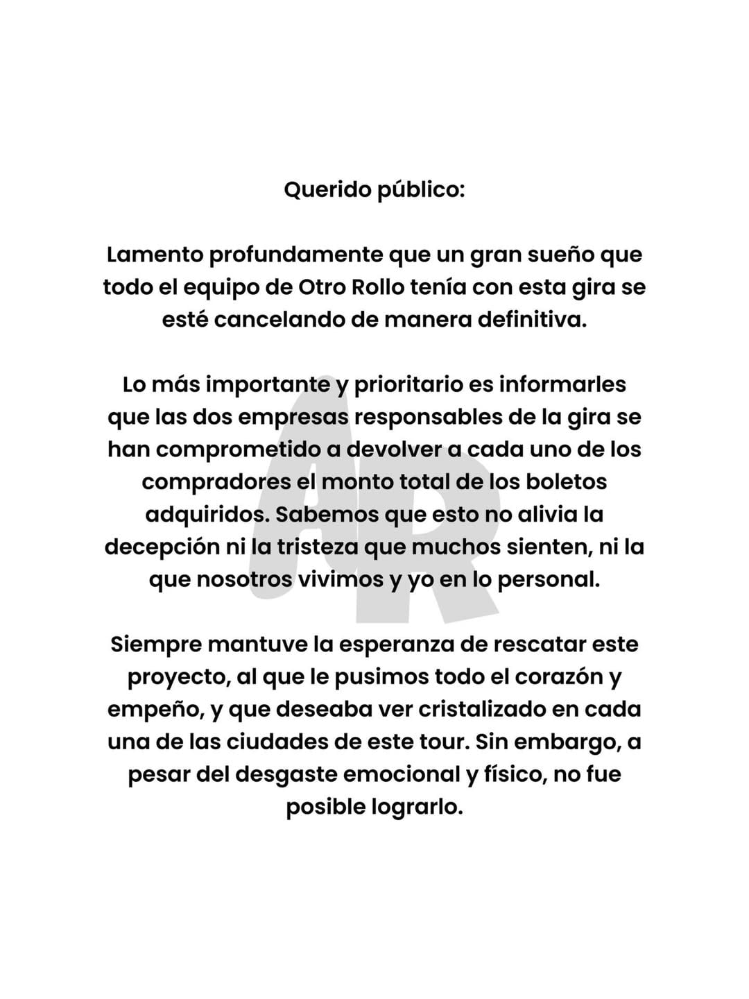 Comunicado de Adal Ramones sobre la cancelación de la gira Enrollados.