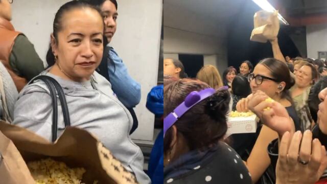 Señora comparte sus palomitas en el Metro CDMX