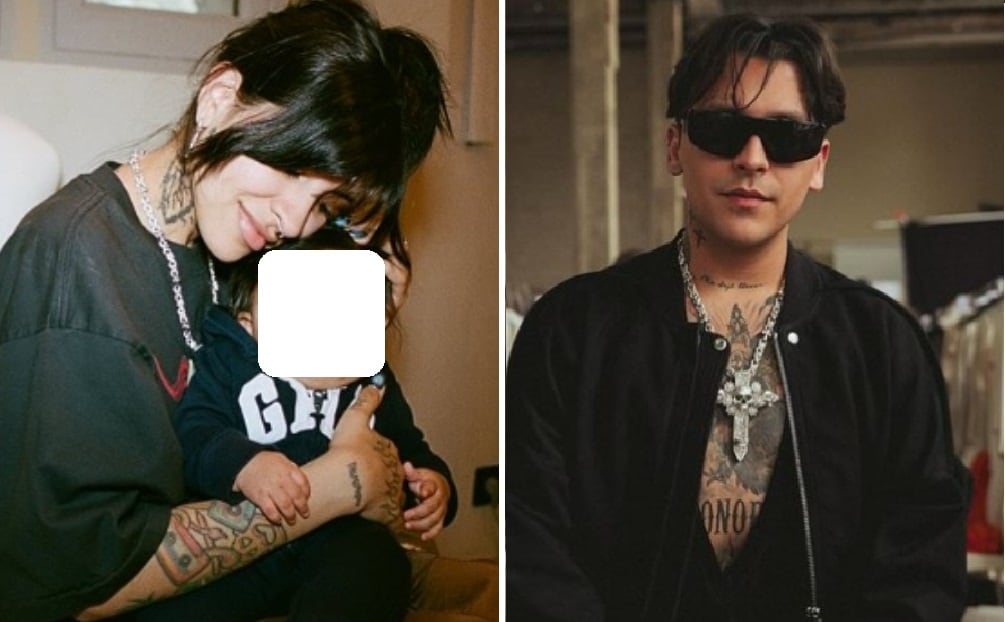 Cazzu con Inti y Christian Nodal.