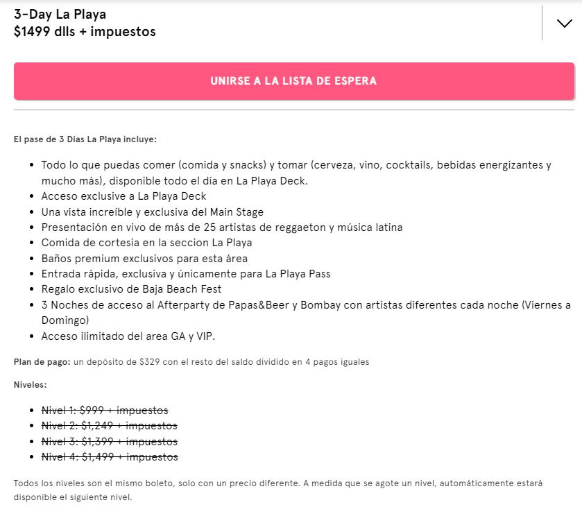 Precios boletos Baja Beach Fest