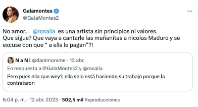 Gala Montes llama a Rosalía artista sin principios ni valores