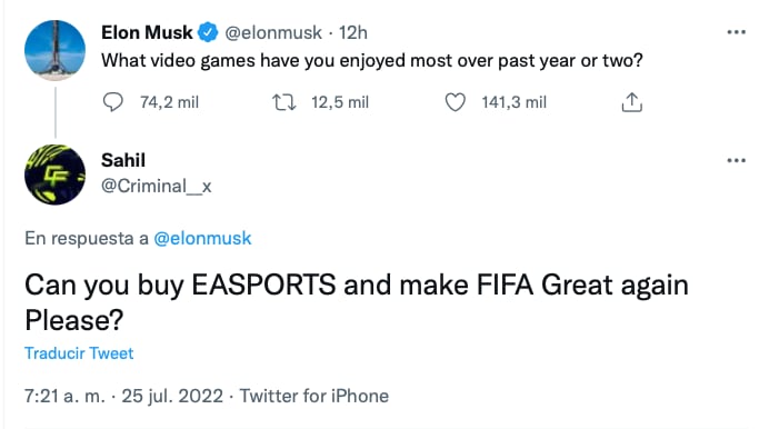 Piden a Elon Musk comprar EA Sports para seguir con la franquicia de FIFA
