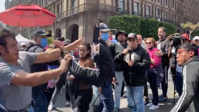 Marcha por la democracia: Simpatizante de AMLO se pelea a puño limpio por defenderlo en el Zócalo