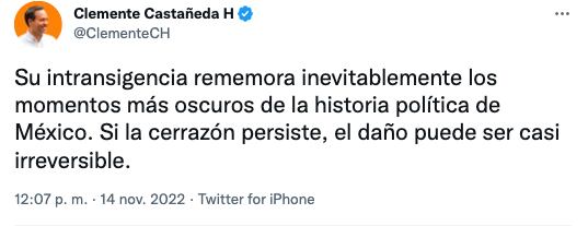 Clemente Castañeda acusa a AMLO de estar confundido por descalificar la marcha del INE