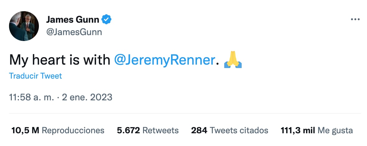 James Gunn está preocupado por la salud de Jeremy Renner