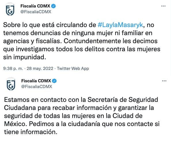 Tuits de la Fiscalía sobre el antro Layla Masaryk