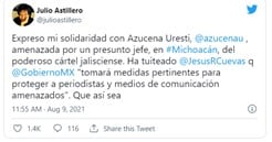 Julio Astillero se solidariza con Azucena Uresti por amenaza