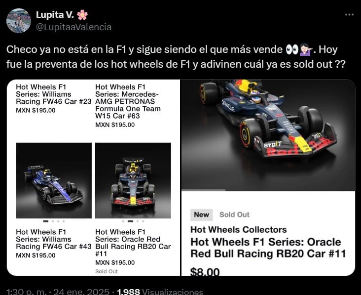 Hot Wheels de Checo Pérez se agotó