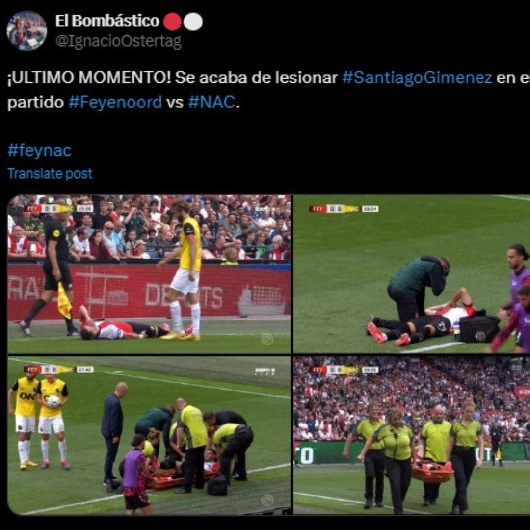 Santiago Giménez enciende las alarmas tras sufrir lesión con el Feyenoord.
