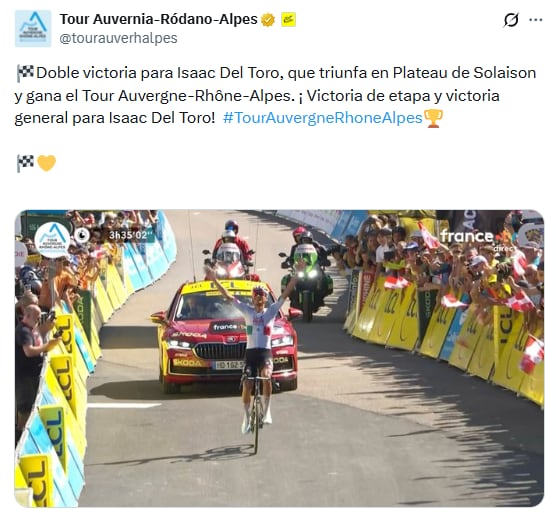 Isaac del Toro gana la Etapa 8 y conquista el Tour Auvergne-Rhône-Alpes.