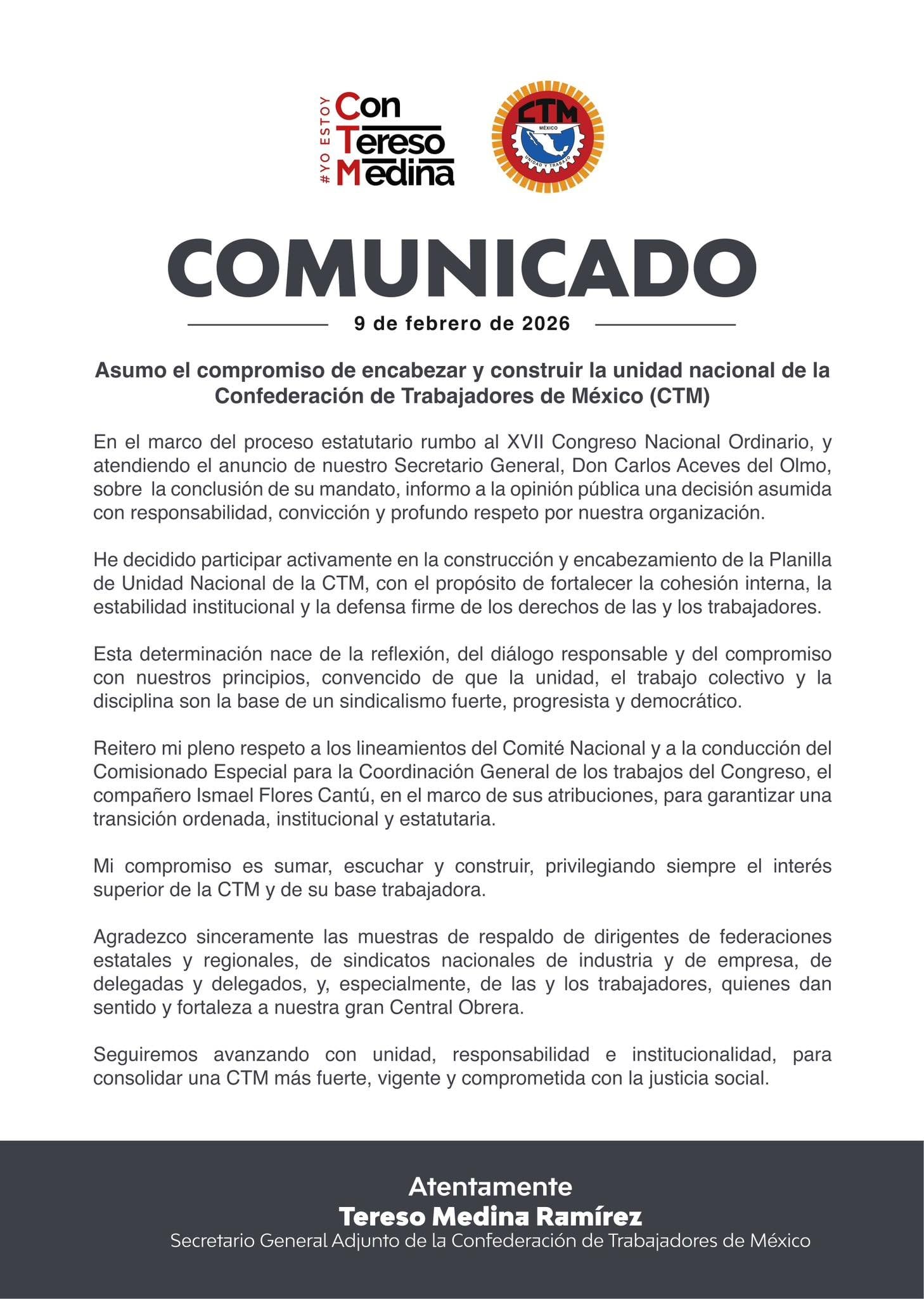 Tereso Medina anuncia interés de dirigir la CTM