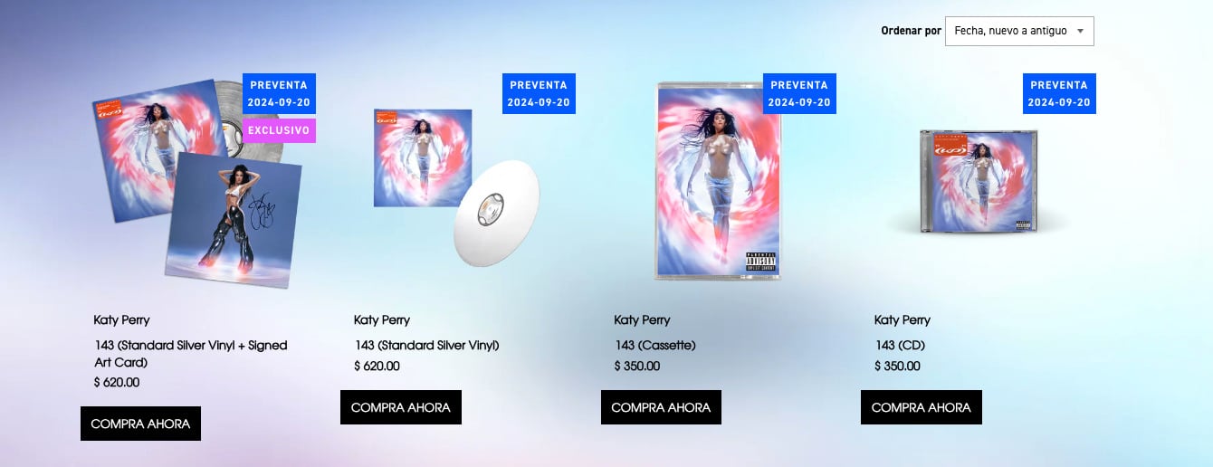 Precio del nuevo disco de Katy Perry 143 en preventa en México