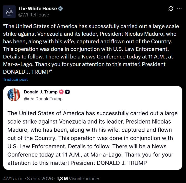 Mensaje de la Casa Blanca en X