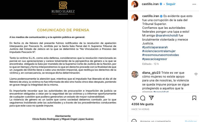 Irán Castillo reacciona a la liberación de Pascacio López