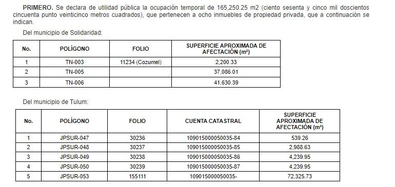 Decreto de expropiación para construir el Tren Maya