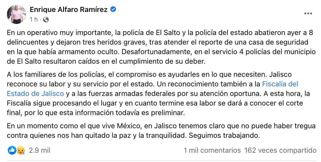 Enrique Alfaro informa sobre balacera en El Salto