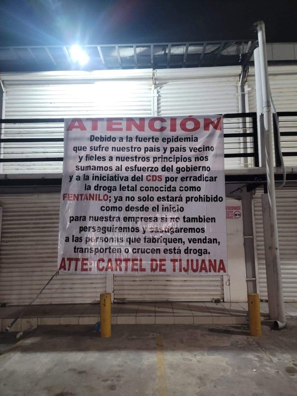 Narcomanta contra el fentanilo en Tijuana