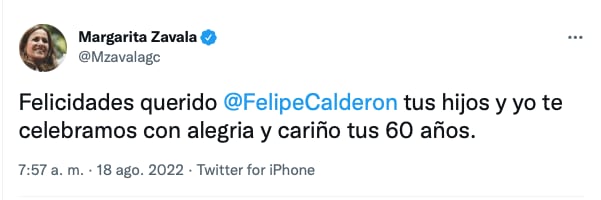 Felicitaciones por el cumpleaños 60 de Felipe Calderón/captura de pantalla de Twitter