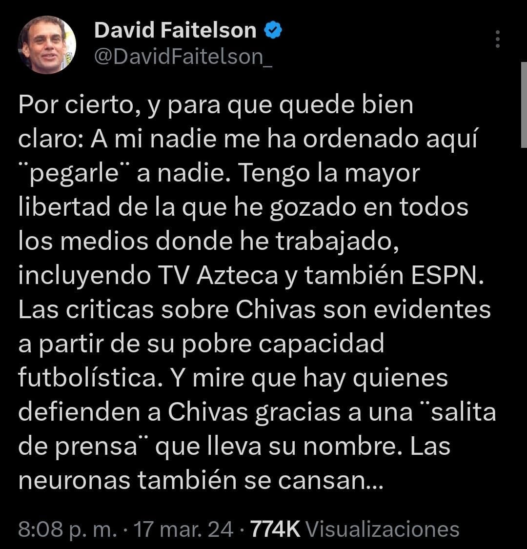 Mensaje de David Faitelson contra José Ramón Fernández.