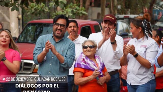 Alcalde de Culiacán Juan de Dios Gámez y Delegado de Bienestar Omar López con vecinos de la colonia 22 de diciembre en Culiacán.