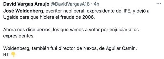 Tuit sobre consulta para juicio a expresidentes