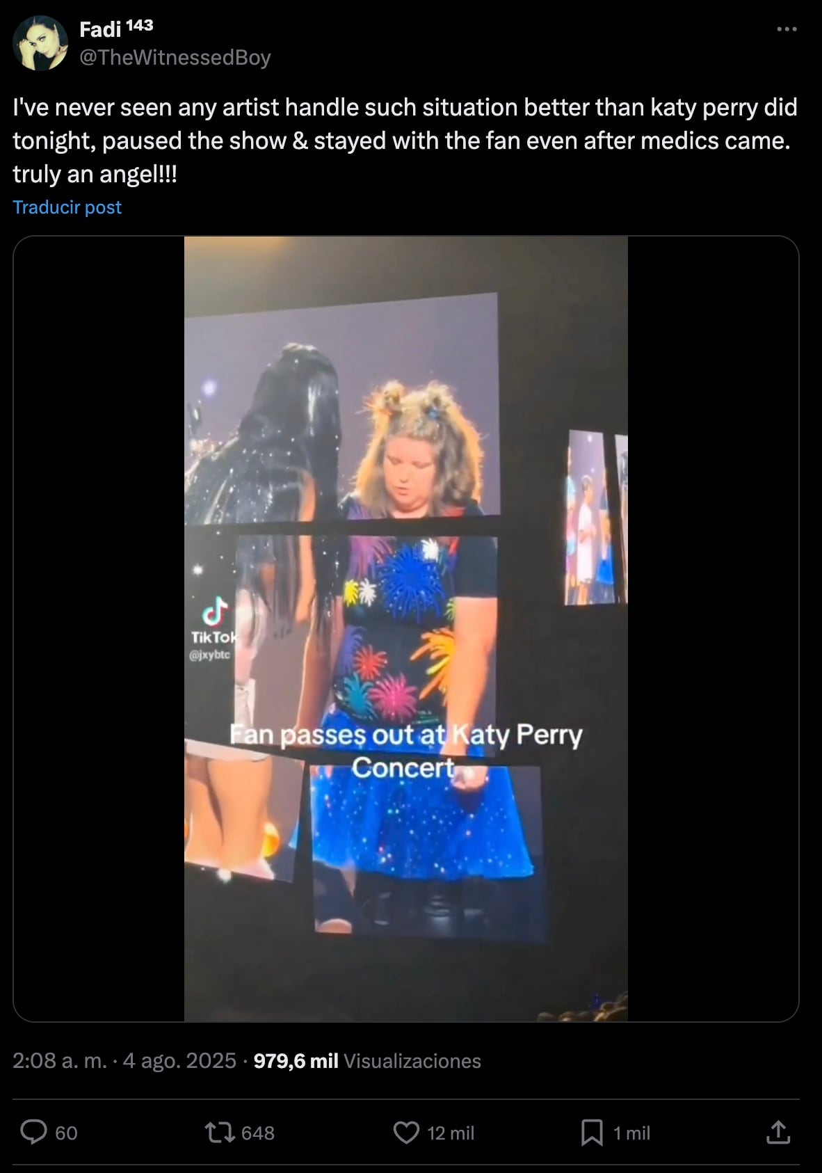 Fans reconocen profesionalismo de Katy Perry por ayudar a fan