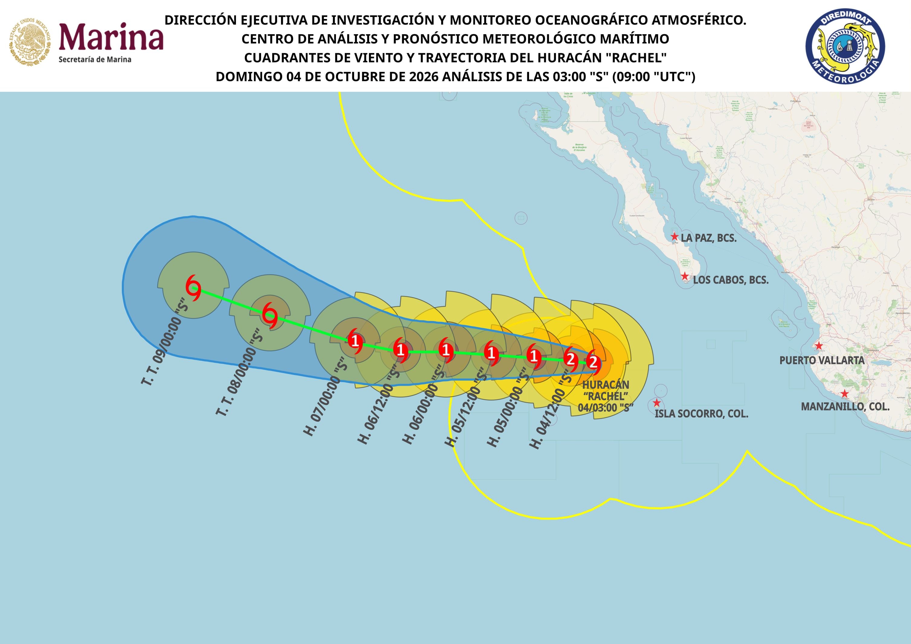 Trayectoria del huracán Rachel
