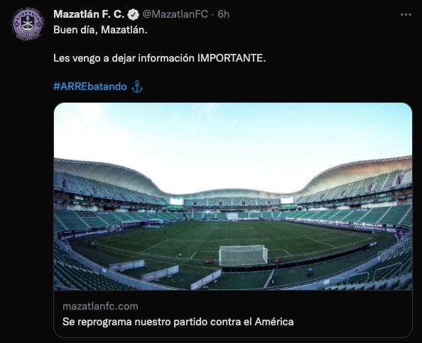 Mazatlán FC dio información sobre su partido vs América
