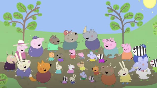 Peppa Pig y George en la lluvia