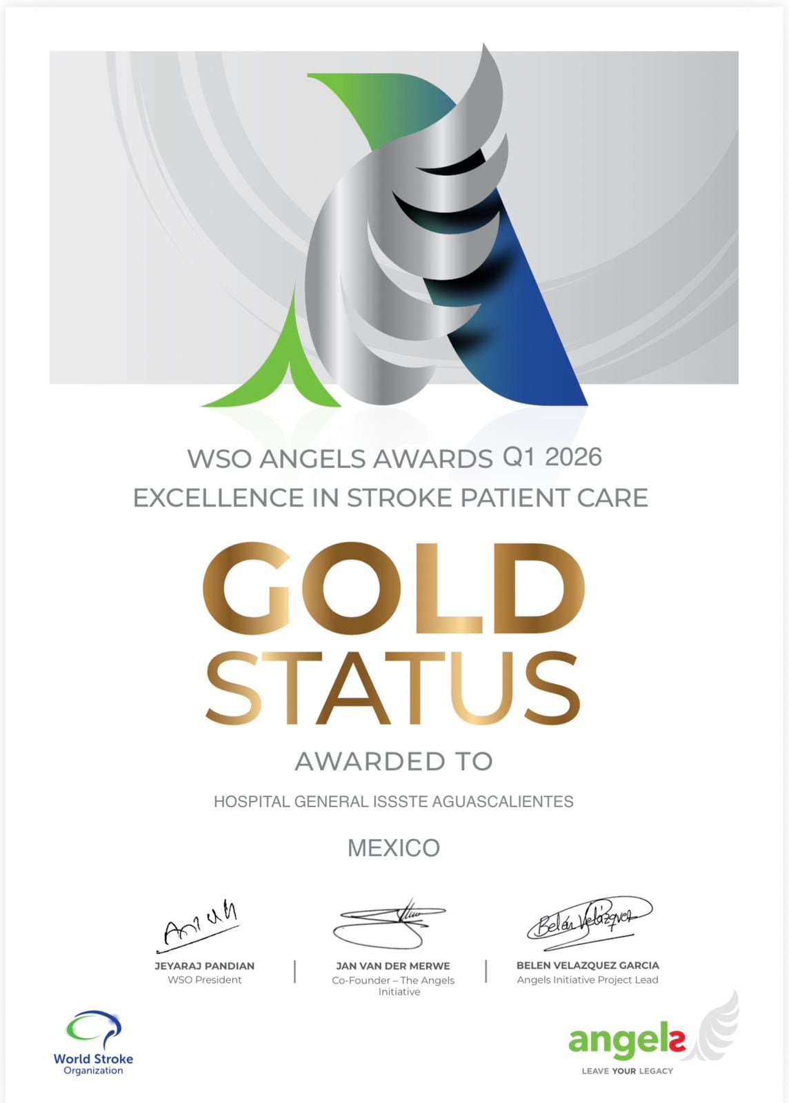 El Hospital General de Aguascalientes del ISSSTE obtuvo por cuarta vez la distinción Oro de Angels Awards, reconocimiento internaciona.
