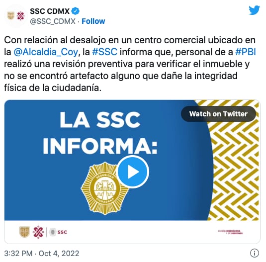SSC descarta artefacto explosivo en Perisur