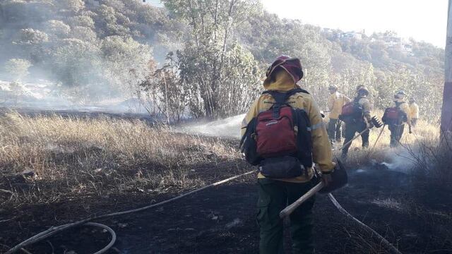 Bomberos combatiendo incendio en el Bosque de la Primavera