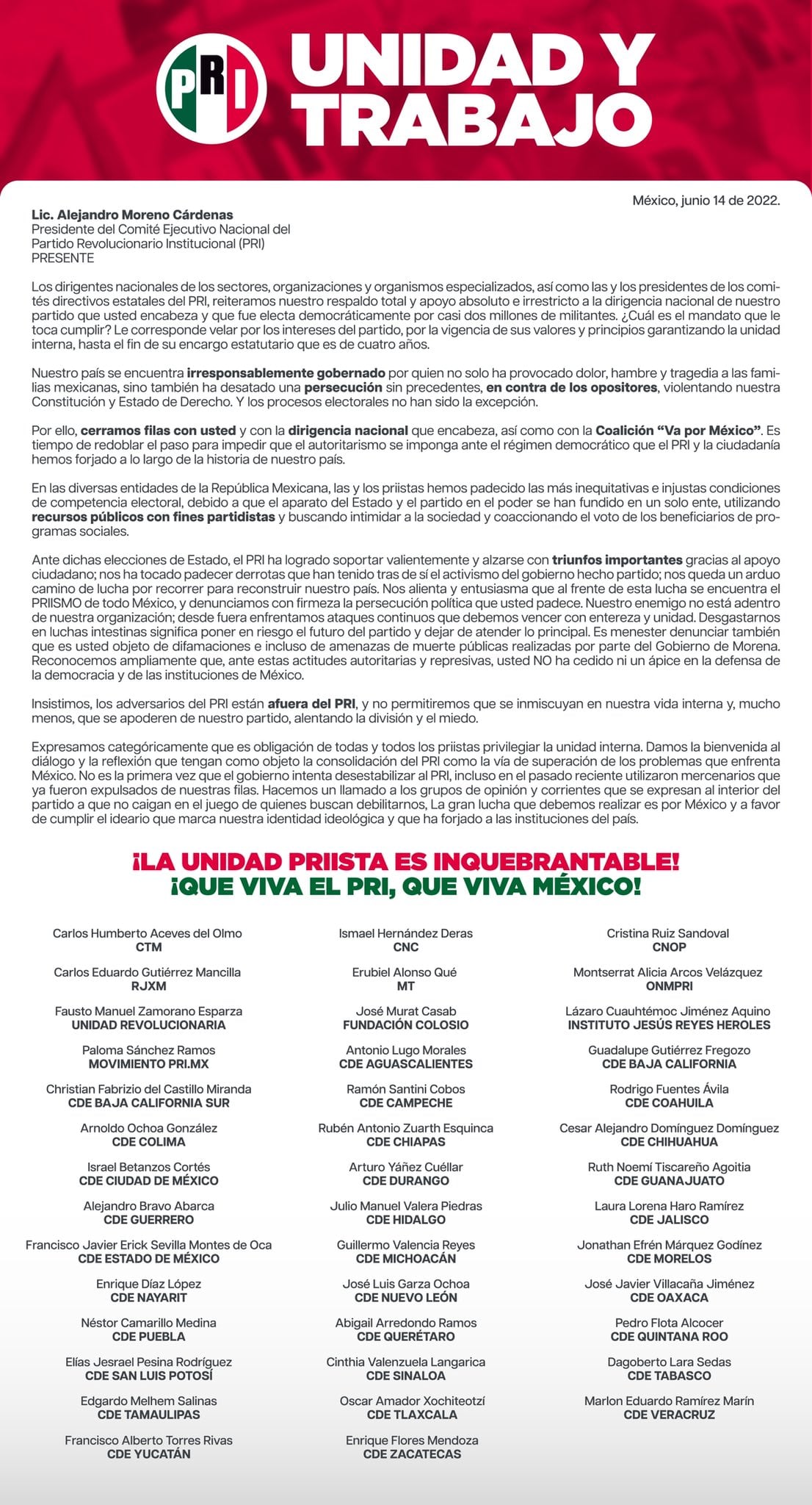 PRI respalda a Alito Moreno