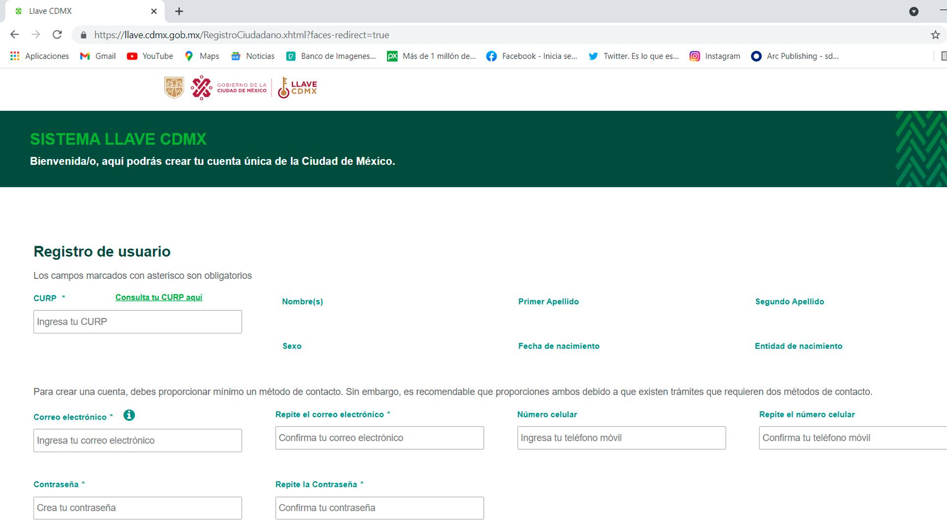 Captura de pantalla del registro del sistema Llave CDMX