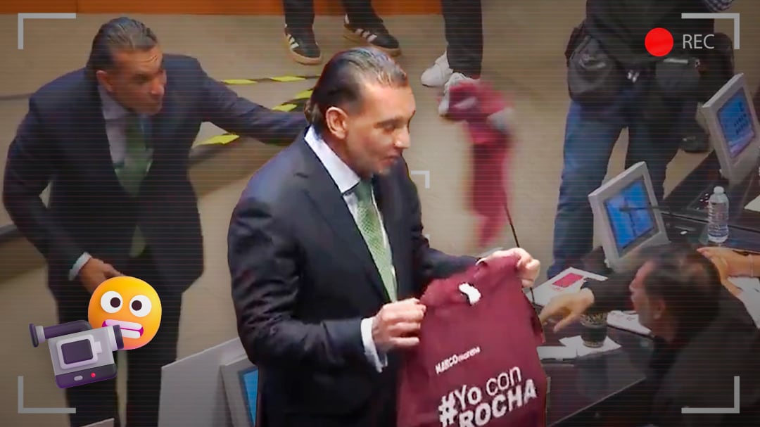 Difunden video de provocación de Melgar a Noroña; le avienta playera de “Yo con Rocha”