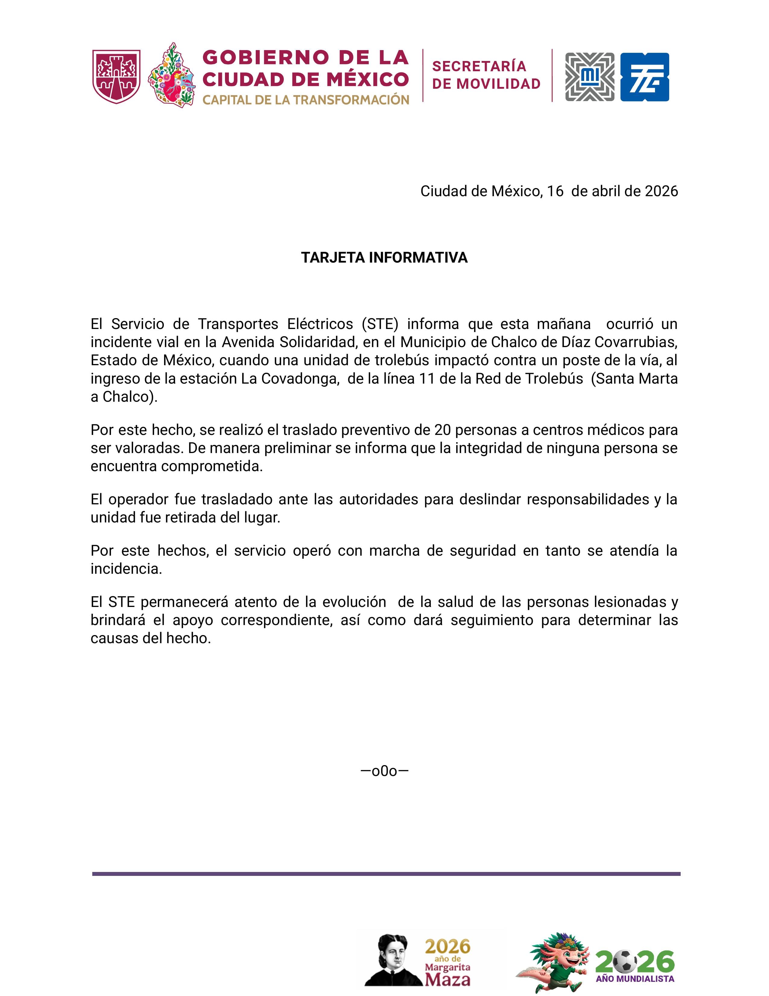 Chofer de trolebús se habría quedado dormido rumbo a Chalco; choque deja 20 heridos