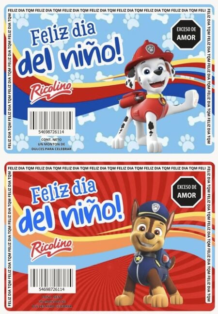 Tarjeta de Paw Patrol para el Día del Niño etiqueta doble